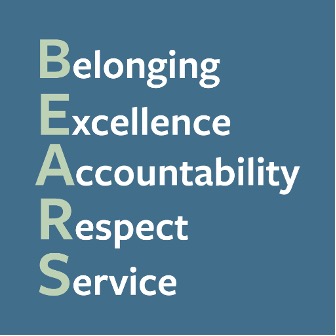 Belonging, Excellence, Accountability, Respect, Service