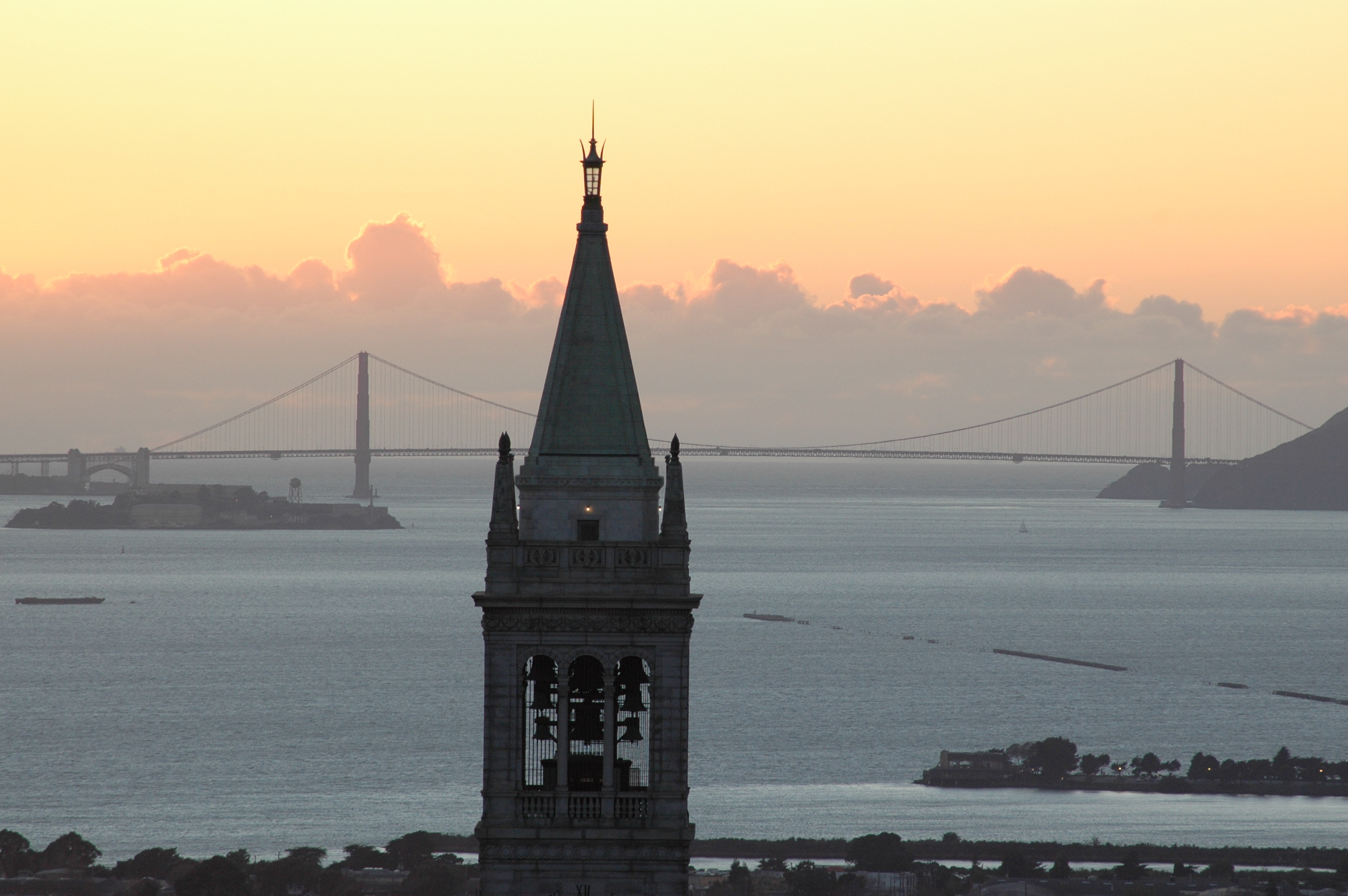 Campanile with bay in background