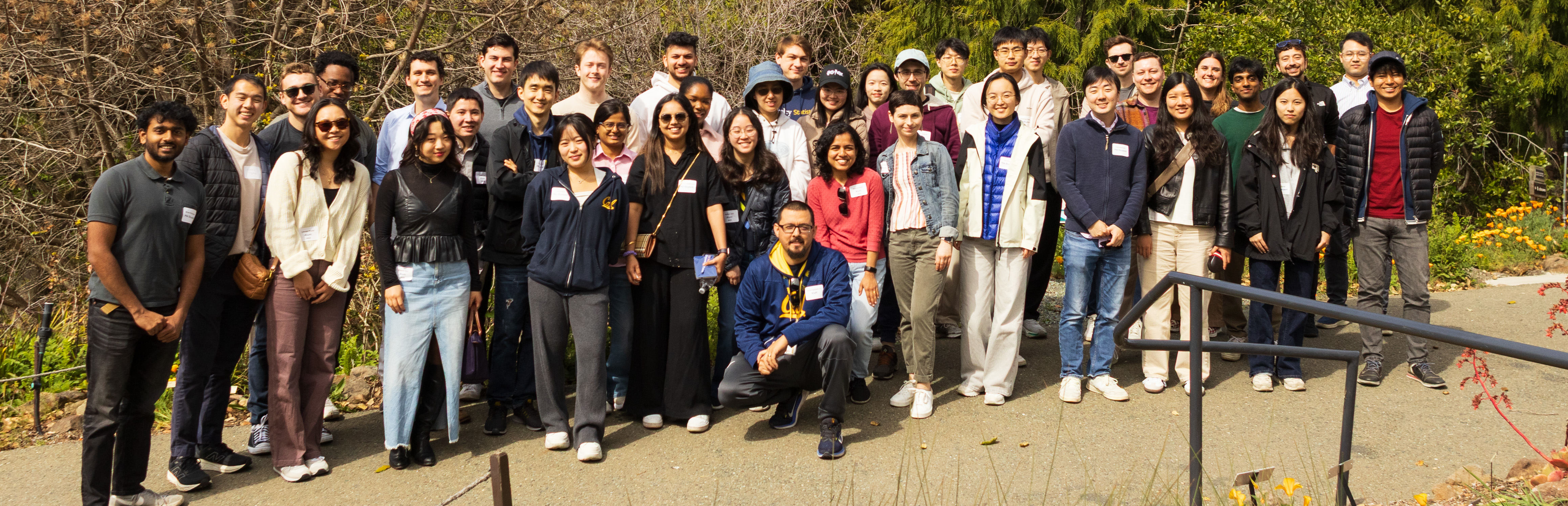 MA Statistics student and alumni outside the berkeley botantical gardens for a group photo