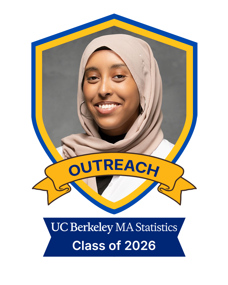 A photo of Sharazad Ali in a shield with a banner that says outreach, class of 2026.