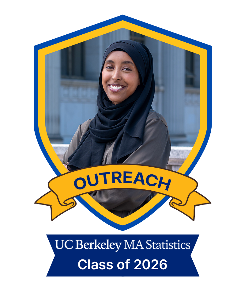 A photo of Sharazad Ali in a shield with a banner that says outreach, class of 2026.