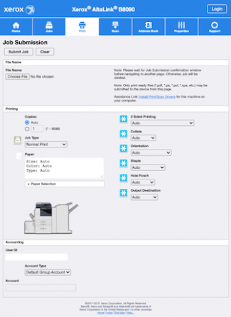 Screenshot of Xerox copier web interface