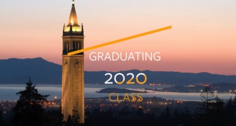 Campanile sunset text graduating 2020 class