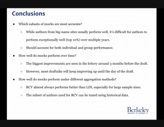 screen shot of conclusion slide from Richard Yu and Jared Fisher research talk